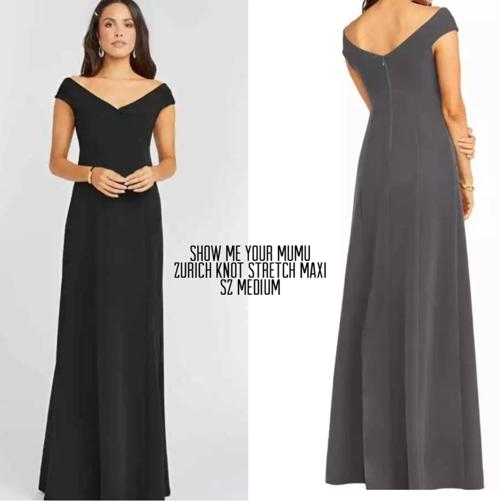 Show me Your MuMu Black stretch fitted crepe maxi dress style Zurich knot Sz M